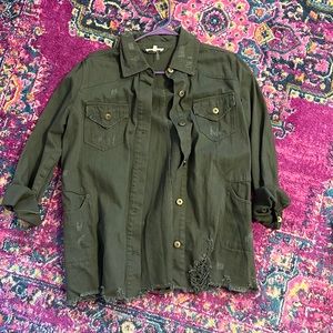 Entro NWOT army green distressed shacket